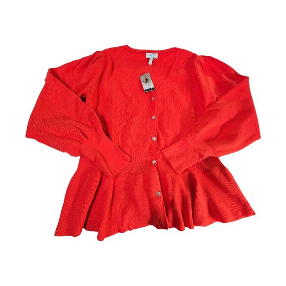 Share Sofia Jeans by Sofia Vergara Women's Red Cardigan Sweater with Peplum Hem - Picture 1 of 5